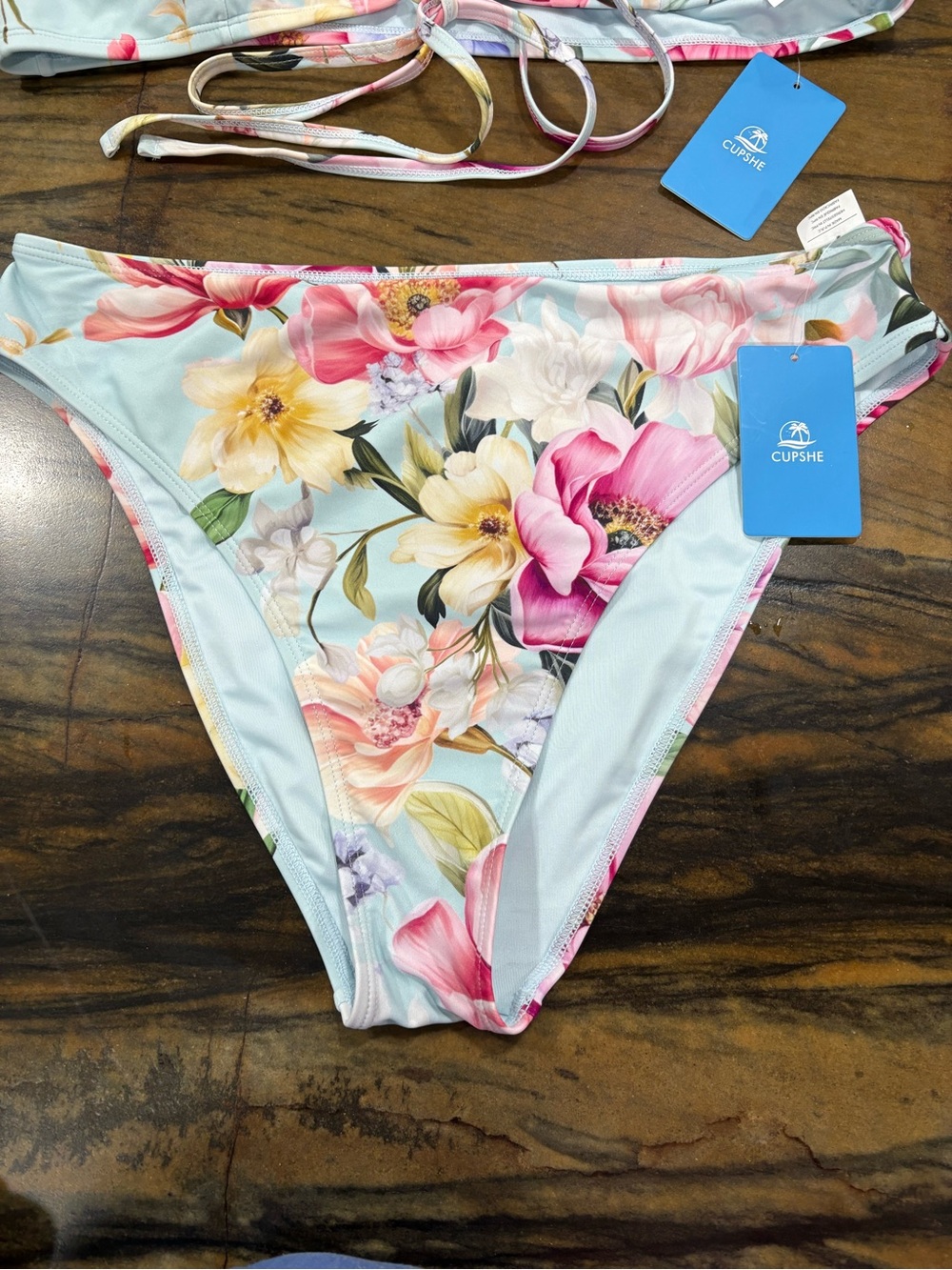 Cupshe Light Blue Floral Ruffle Tie-Front Bikini - Picture 2 of 10